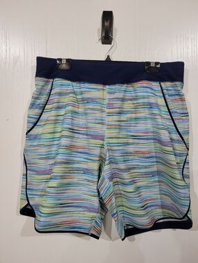 Lands' End Multicolor Striped 9" Quick Dry Board Swim Shorts Size 14 NWOT